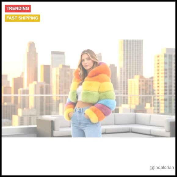 Faux Fox Fur Layered Hooded Bolero Cropped Jacket Chic Winter Fashion - Picture 7 of 7